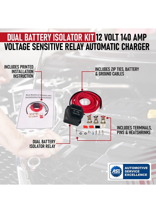 Dual Battery Isolator Kit 12 Volt 140 Amp Voltage Sensitive Relay Complete Vsr Double Battery Automatic Charger Fits Trucks Atv Suv Utv Boats And More Safe Water And Vibration Resistant