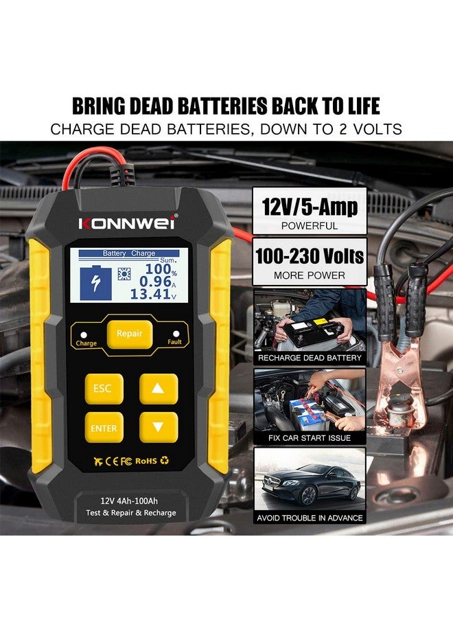 3 In 1 Car Battery Charger Kw510 Battery Tester 12V 5 Amp Fully Automatic Smart Charger Automotive Pulse Repair Maintainer Trickle Charger Battery Desulfator W/Temp Compensation