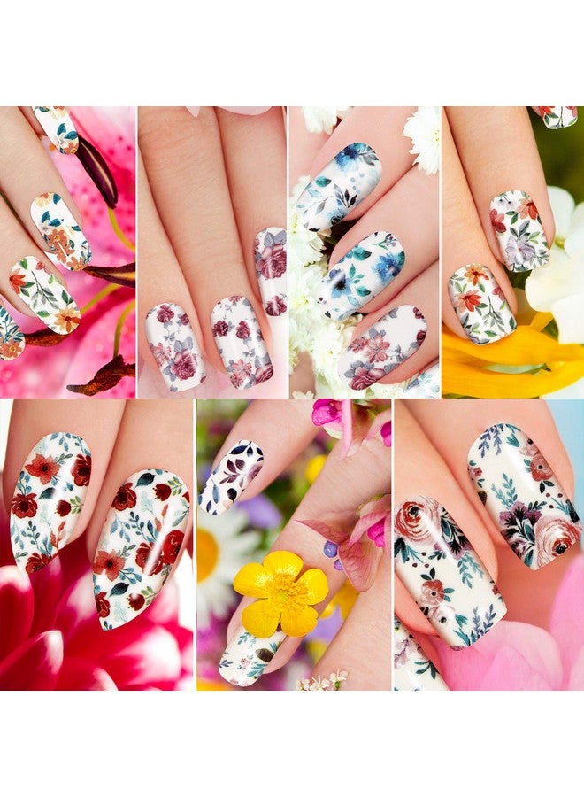 168 Pieces 12 Sheets Full Wraps Nail Polish Stickers Flower Print Selfadhesive Nail Art Decal Strips Manicure Kits Colorful Flower Full Cover Nail Decal Strips With Nail File (Bright Style)