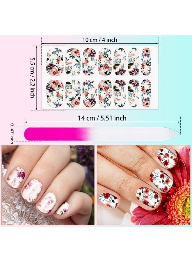 168 Pieces 12 Sheets Full Wraps Nail Polish Stickers Flower Print Selfadhesive Nail Art Decal Strips Manicure Kits Colorful Flower Full Cover Nail Decal Strips With Nail File (Bright Style)
