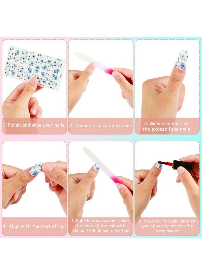 168 Pieces 12 Sheets Full Wraps Nail Polish Stickers Flower Print Selfadhesive Nail Art Decal Strips Manicure Kits Colorful Flower Full Cover Nail Decal Strips With Nail File (Bright Style)