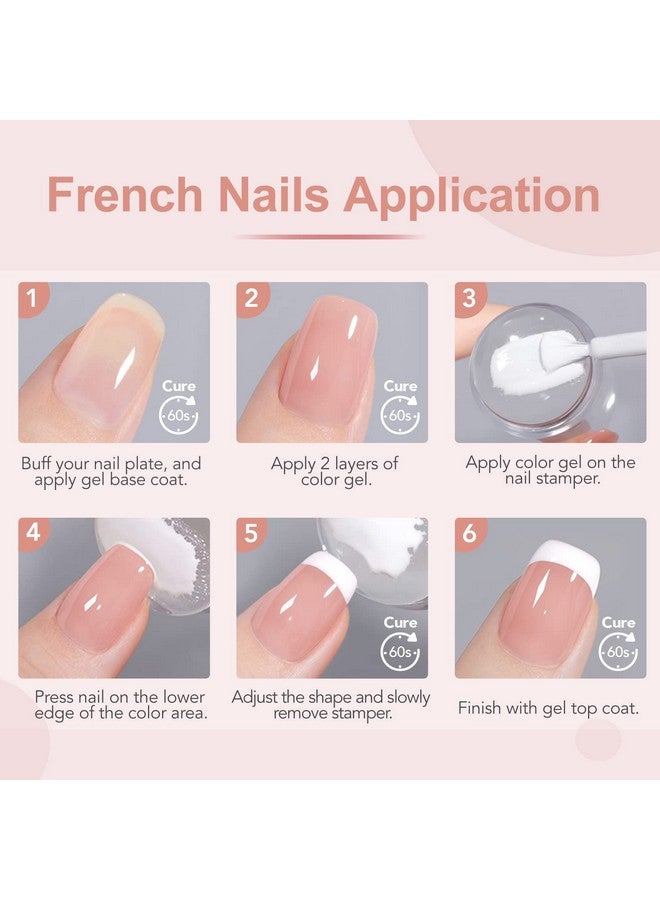 French Manicure Kit Nail Stamper And 2Pcs Gel Nail Polish Include Nude Jelly Pink White Colors For French Tip Uv Light Cure