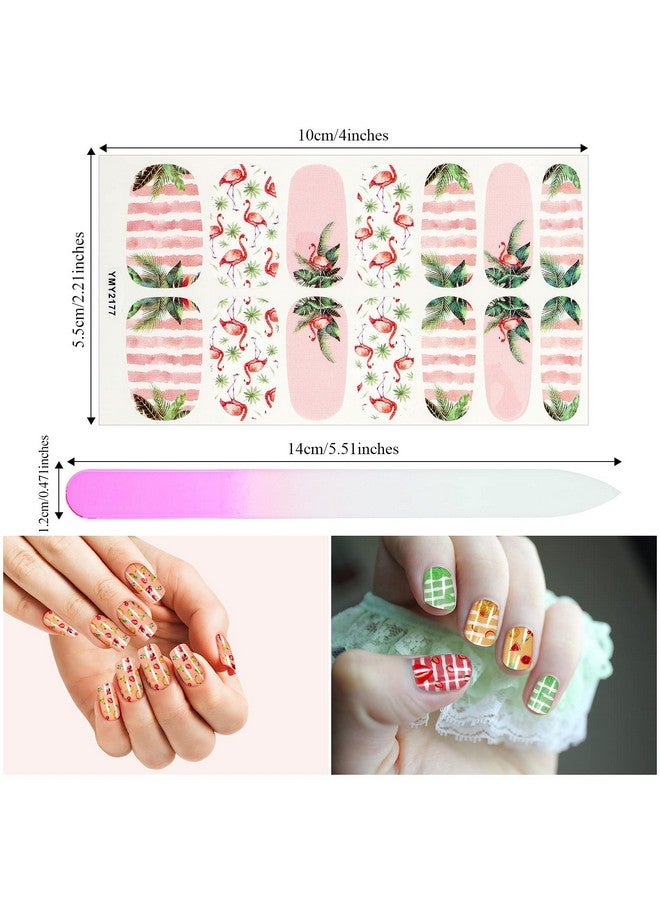 168 Pieces 12 Sheets Nail Strips Summer Full Wrap Nail Polish Stickers Nail Wraps Self Adhesive Nail Art Decal Strip With Nail File Manicure Kits For Women Girl Diy Nail