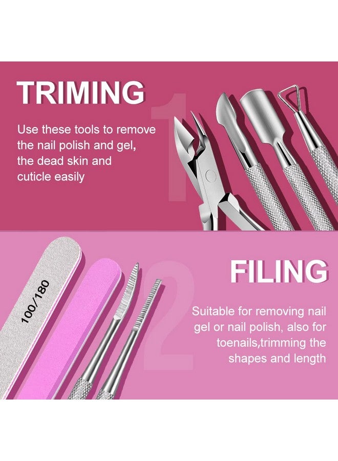 Manicure Kit Tool With Nail Files And Buffers Nail Files 100/180 Polish Buffer Cuticle Pusher Cuticle Nippers Peeler Ingrown Toenail File And Lifters Manicure Pedicure Tool13Pcs