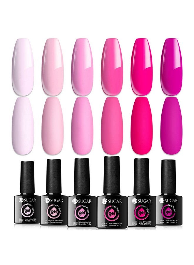 Pink Gel Nail Polish Set 6 Colors Hot Pink Neon Pink Gel Polish Set Light Bright Pink Soak Off Led Nail Art Design Manicure Kit Diy At Home Salon Valentine'S Day Gifts For Women Girls