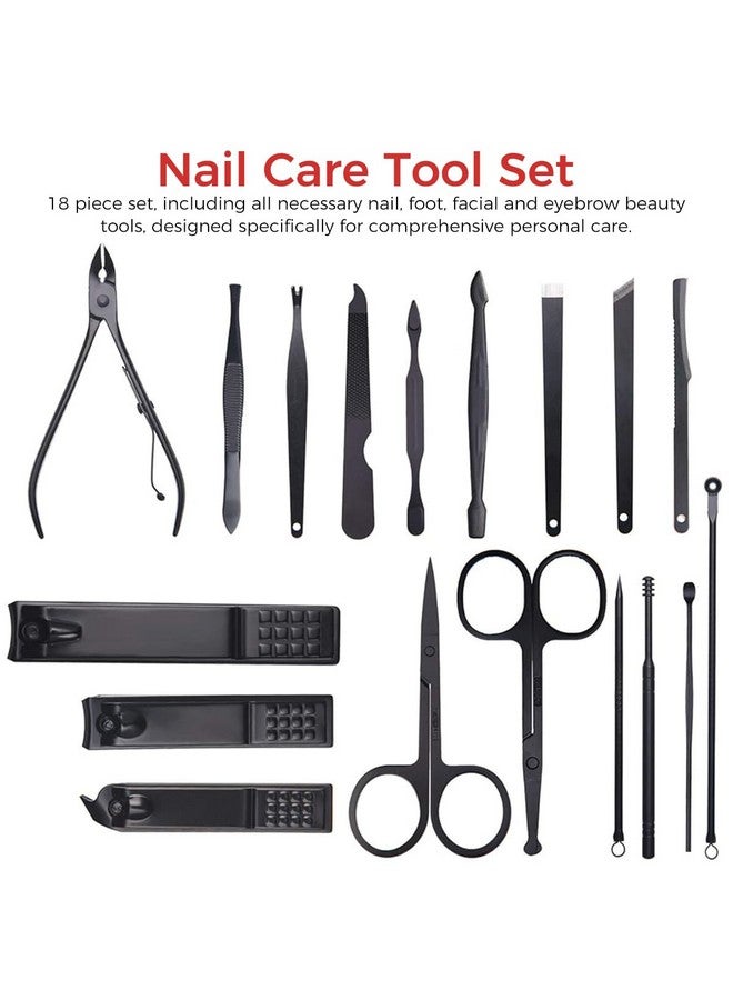 Manicure Set For Women, Men Stainless Steel Professional Pedicure Kit, Nail Clipper For Manicure Kit & Eyebrow Grooming Kit Nail Care Tool Kit With Storage Case - 18Pcs