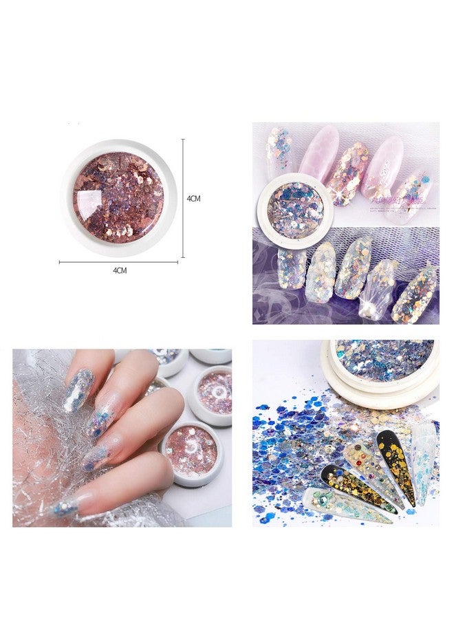 8 Pcs. Diy Nail Art Gradient Glitter Magic Color Changing Laser Thin Sequins Mixed Mirror Hexagon Shape Mermaid Flakes Spangles Palette Craft Glitters Holographic Manicure (8 Pcs)