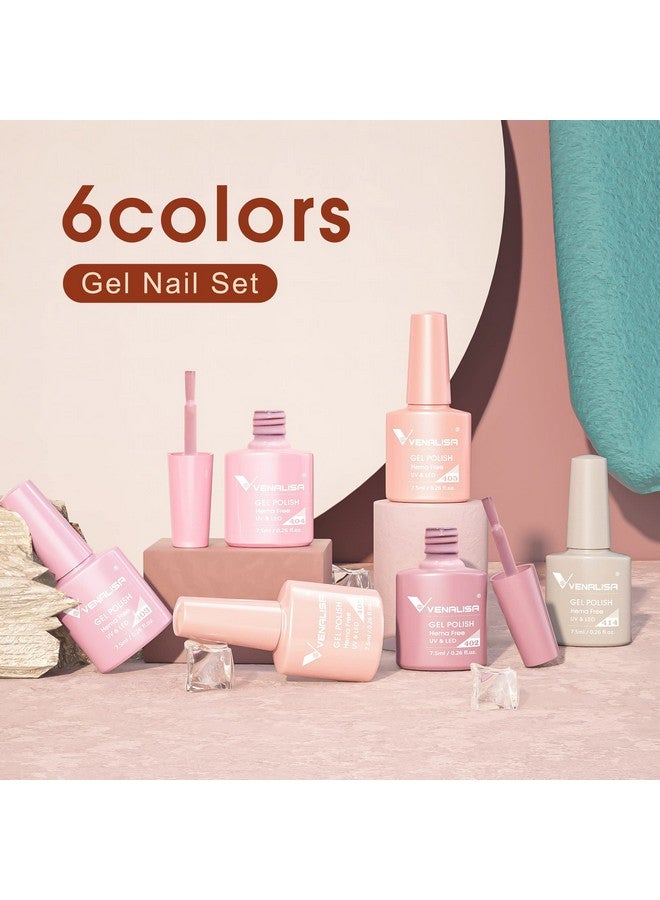 Venalisa Hema Free Pink Gel Nail Polish Set 6 Colors Popular Nude Pink Gel Polish Kit, Soak Off Led Nail Lamp Light Pink Gel Manicure Kit Diy At Home Salon Gifts For Women Girls