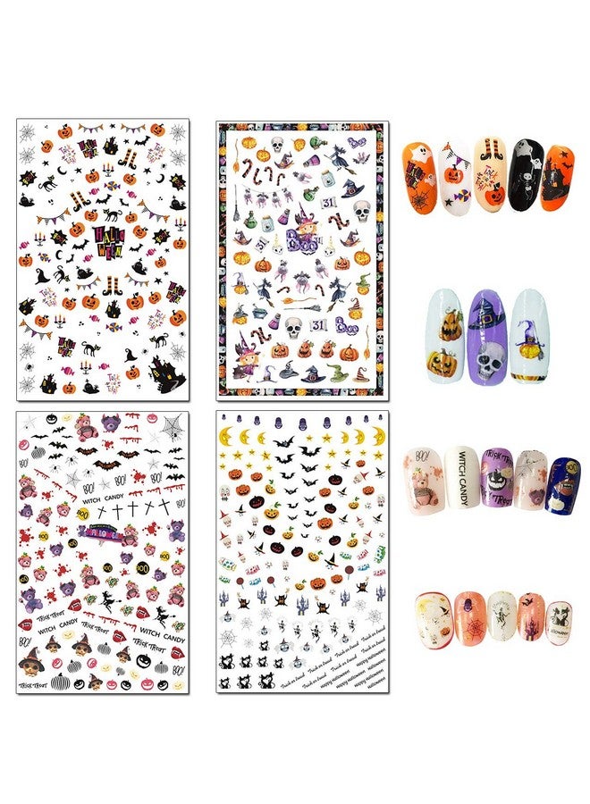 1500 Pcs Halloween Nail Decals Stickers, 12 Sheets Self Adhesive Diy Nail Art Tips Stencil For Halloween Party, Include Pumpkin/Bat/Ghost/Witch Etc