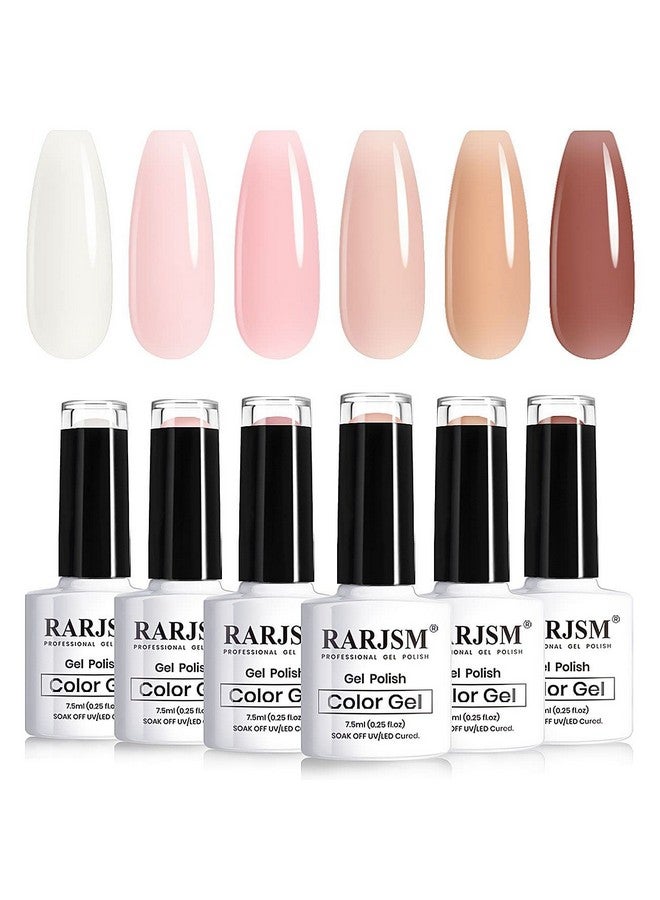 Nude Sheer Jelly Pink Gel Nail Polish Set Of 6 Transparent Colors Led Uv Gel Soak Off Clear Taffy Brown Milky White French Manicure Nail Gel Polish Varnish Curing Requires 7.5Ml For Home Salon