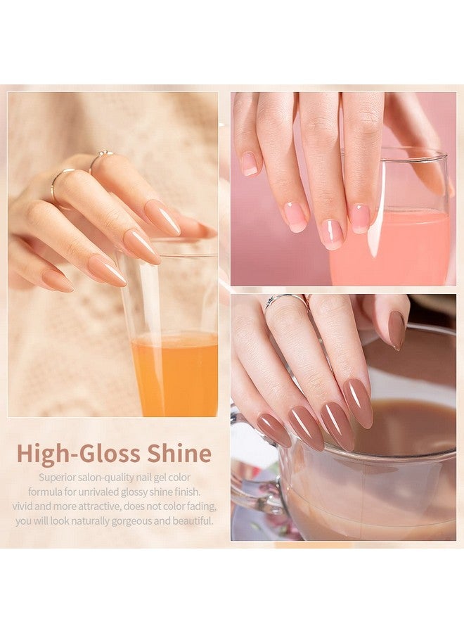 Nude Sheer Jelly Pink Gel Nail Polish Set Of 6 Transparent Colors Led Uv Gel Soak Off Clear Taffy Brown Milky White French Manicure Nail Gel Polish Varnish Curing Requires 7.5Ml For Home Salon