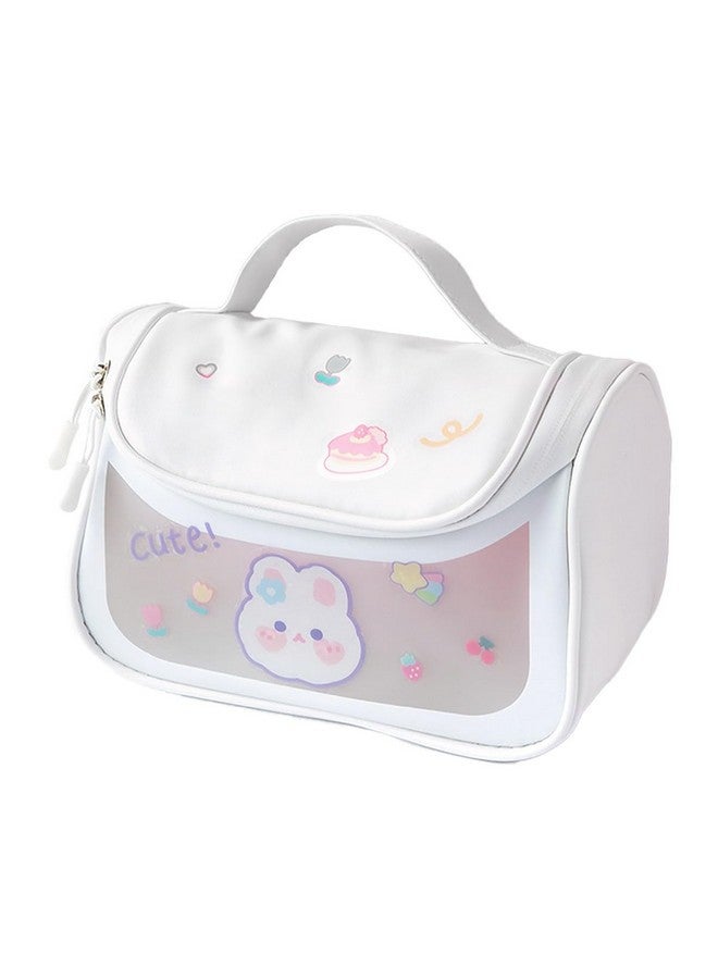 Travel Cosmetic Bag Toiletry Vanity Large Makeup Kit Storage Organizer Grooming Make Up Bag With Bear Cute Sticker White 18 Cms