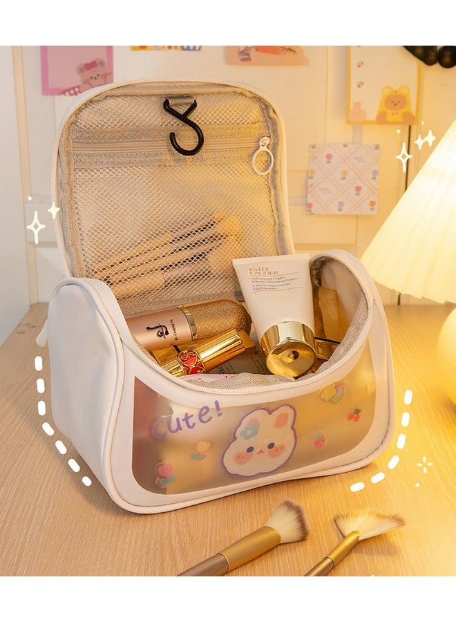 Travel Cosmetic Bag Toiletry Vanity Large Makeup Kit Storage Organizer Grooming Make Up Bag With Bear Cute Sticker White 18 Cms