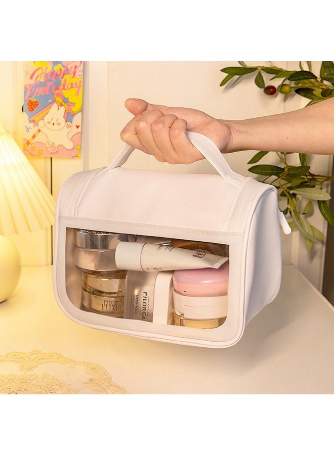 Travel Cosmetic Bag Toiletry Vanity Large Makeup Kit Storage Organizer Grooming Make Up Bag With Bear Cute Sticker White 18 Cms