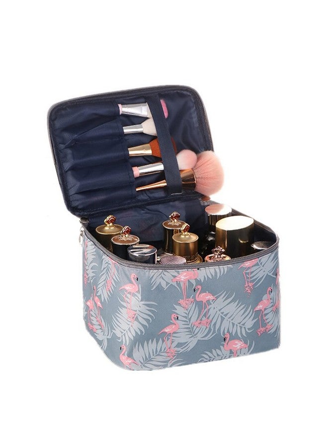 Professional Large Cosmetic Makeup Kit Storage Organizer Travel Toiletry Vanity Bag With Big Compartment Waterproof Makeup Brush Holder Portable (22.5 X 17 X 15 Cm) Flamingo Design Multicolor