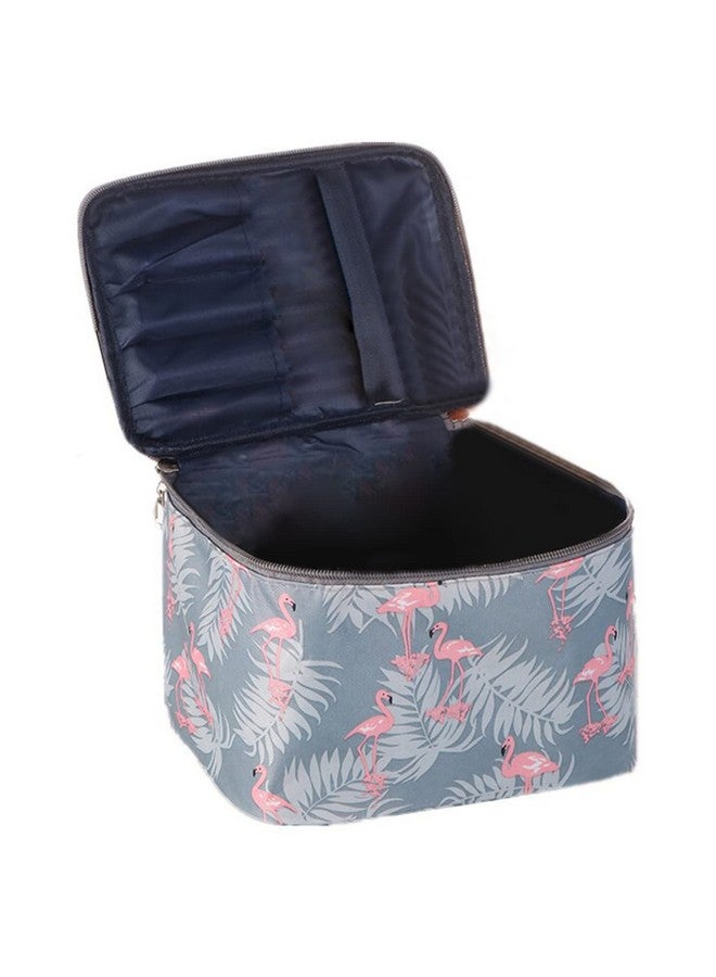 Professional Large Cosmetic Makeup Kit Storage Organizer Travel Toiletry Vanity Bag With Big Compartment Waterproof Makeup Brush Holder Portable (22.5 X 17 X 15 Cm) Flamingo Design Multicolor