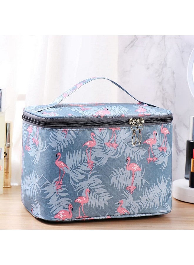 Professional Large Cosmetic Makeup Kit Storage Organizer Travel Toiletry Vanity Bag With Big Compartment Waterproof Makeup Brush Holder Portable (22.5 X 17 X 15 Cm) Flamingo Design Multicolor
