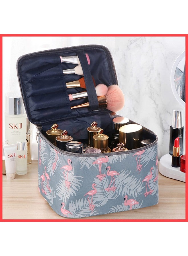 Professional Large Cosmetic Makeup Kit Storage Organizer Travel Toiletry Vanity Bag With Big Compartment, Waterproof Makeup Brush Holder Portable (22.5 X 17 X 15 Cm) Flamingo Design, Multicolor