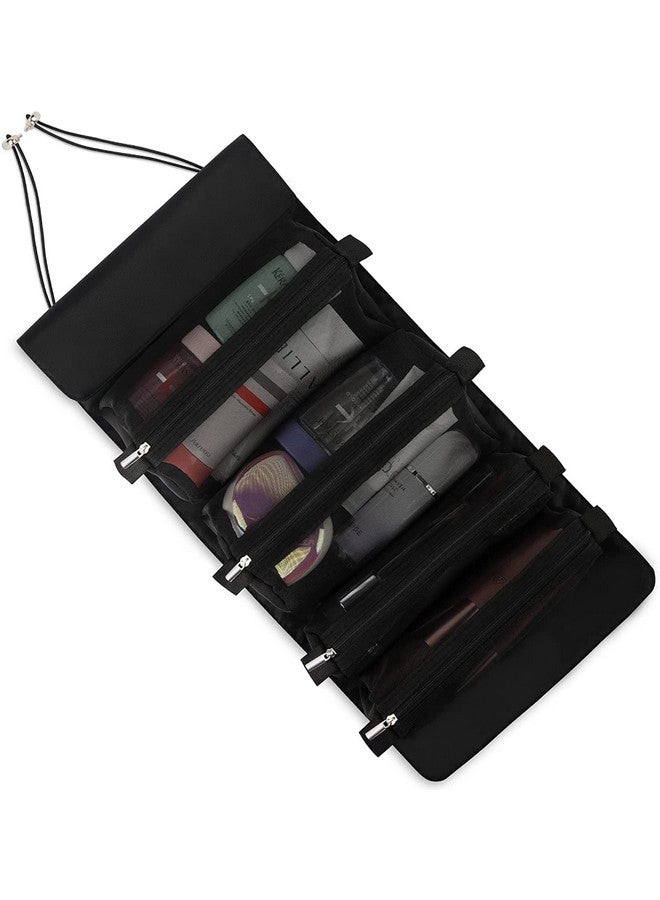 Nylon Roll Up Foldable Cosmetic Makeup Kit Storage Organizer Toiletry Bag (52.5 X 21.5 X 5 Cm, Black)