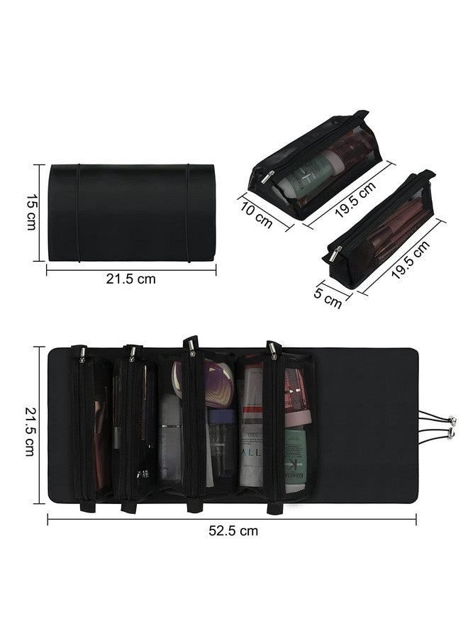 Nylon Roll Up Foldable Cosmetic Makeup Kit Storage Organizer Toiletry Bag (52.5 X 21.5 X 5 Cm, Black)