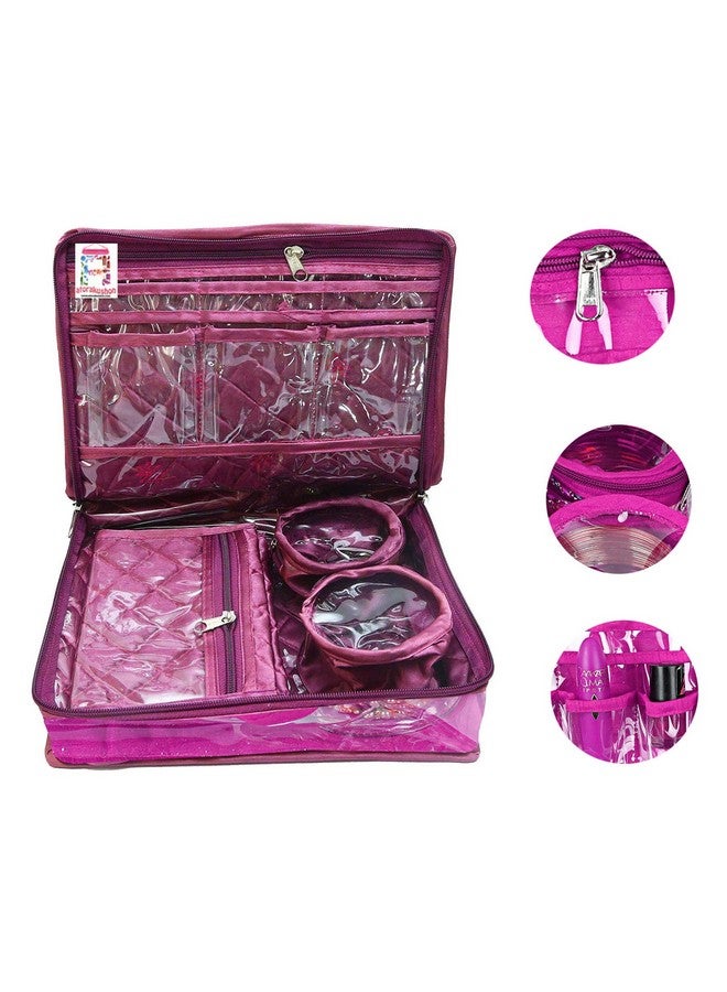 Satin Purple Jewellery Pouch Necklace Kit Vanity Bag Makeup Pouch Wedding Organizer For Women And Girls