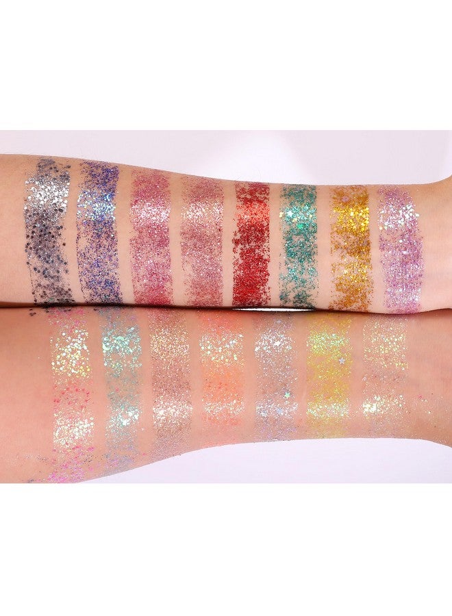 15 Colors Glitter Eyeshadow Palette Shimmer Ultra Pigmented Makeup Eye Shadow Powder Long Lasting Waterproof Holiday Party Makeup (Colors B)