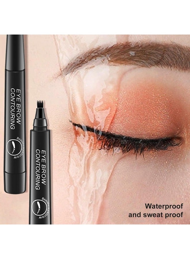 Eyebrow Liquid Makeup Pen With 4 Micro-Fork Tip Brow, Flawless Natural-Looking Brow, Waterproof, Long-Lasting & Smudge Proof, Microblading Clear Eyebrow Pen | Stays On All Day (Black) Pack Of (2)