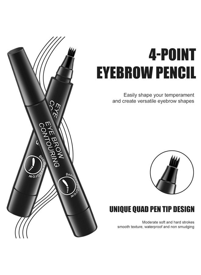 Eyebrow Liquid Makeup Pen With 4 Micro-Fork Tip Brow, Flawless Natural-Looking Brow, Waterproof, Long-Lasting & Smudge Proof, Microblading Clear Eyebrow Pen | Stays On All Day (Black) Pack Of (2)