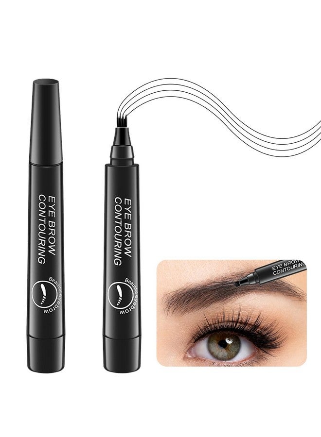 Eyebrow Liquid Makeup Pen With 4 Micro-Fork Tip Brow, Flawless Natural-Looking Brow, Waterproof, Long-Lasting & Smudge Proof, Microblading Clear Eyebrow Pen | Stays On All Day (Black) Pack Of (2)