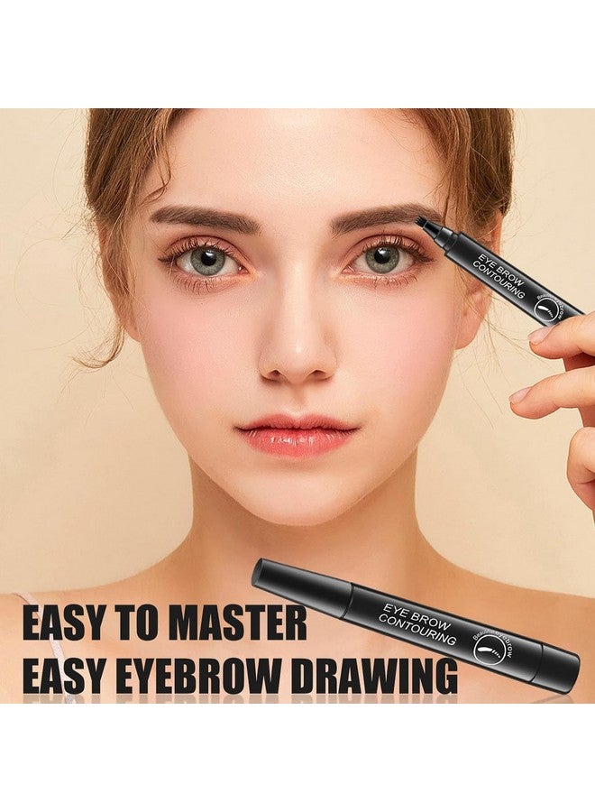 Eyebrow Liquid Makeup Pen With 4 Micro-Fork Tip Brow, Flawless Natural-Looking Brow, Waterproof, Long-Lasting & Smudge Proof, Microblading Clear Eyebrow Pen | Stays On All Day (Black) Pack Of (2)