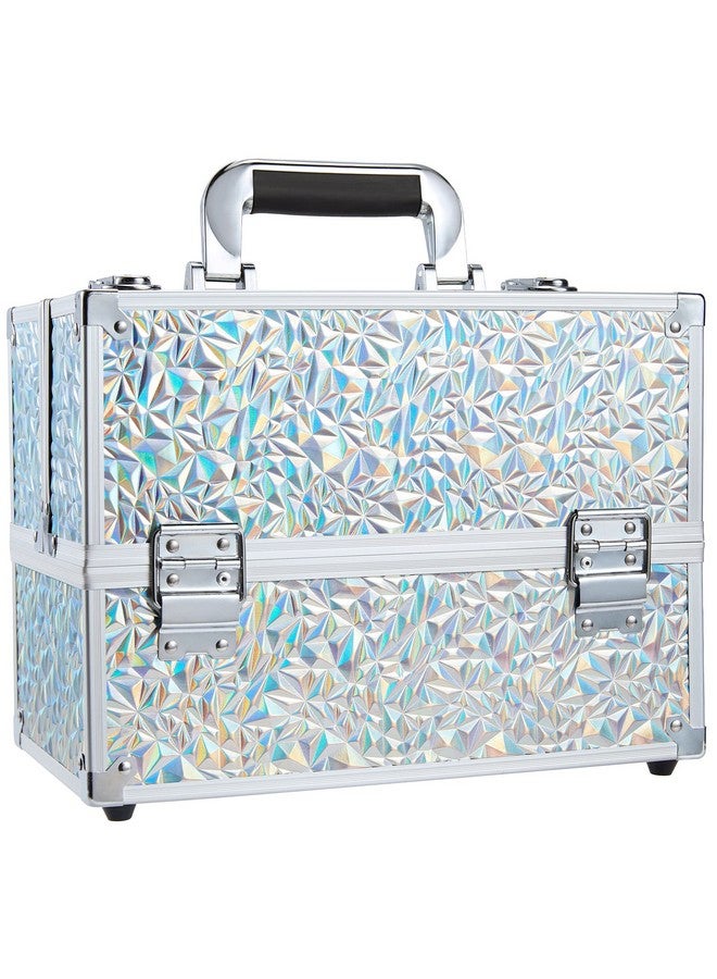 Makeup Case Cosmetic Organizer Case Extra Large 12 Inch 6 Trays Portable Makeup Organizer Case Make Up Carrying Box With Lockable For Esthetician Nail Students Craft Travel Glitter Silver