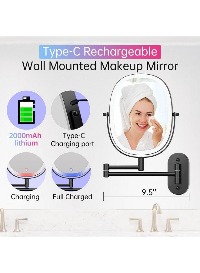 Rechargeable Wall Mounted Lighted Makeup Vanity Mirror, Double Sided 1X/7X Magnification, 3 Dimmable Light Settings, Extension Arm, Oval Frame, Ideal For Makeup