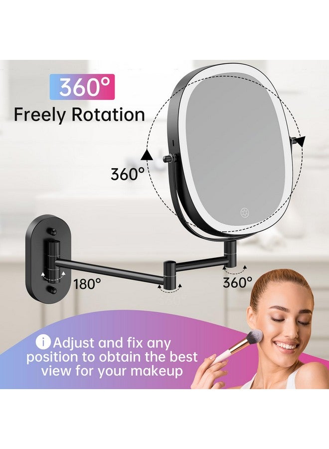 Rechargeable Wall Mounted Lighted Makeup Vanity Mirror, Double Sided 1X/7X Magnification, 3 Dimmable Light Settings, Extension Arm, Oval Frame, Ideal For Makeup