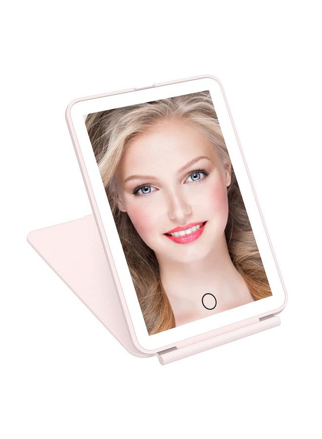 Led Makeup Mirror For Travel, 32 Leds Lighted Vanity Mirrors With Dimmable Lighting,Compact, Slim, Rechargeable Lighted Mirror, Folding Makeup Mirror For Beauty (Pink)