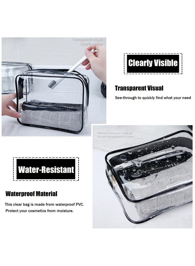 Tsa Approved Toiletry Bag, 3 Pcs Clear Toiletries Bags Quart Size Travel Makeup Cosmetic Bag For Women Men, Carry On Airport Airline Compliant Bag (Black)