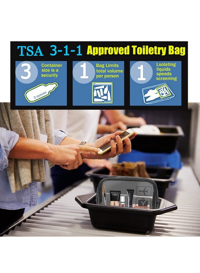 Tsa Approved Toiletry Bag, 3 Pcs Clear Toiletries Bags Quart Size Travel Makeup Cosmetic Bag For Women Men, Carry On Airport Airline Compliant Bag (Black)