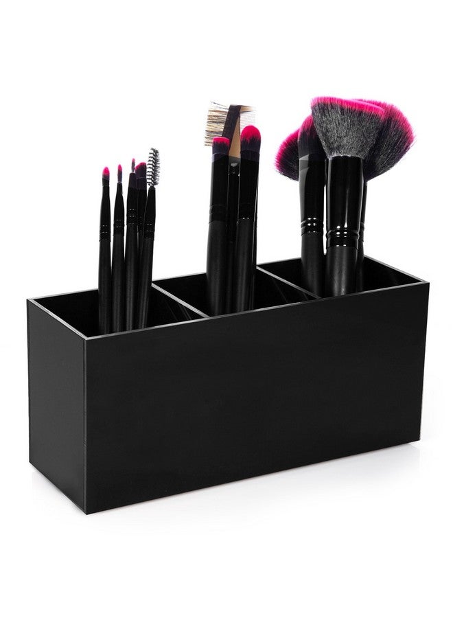 Makeup Brush Holder Organizer, 3 Slot Acrylic Cosmetics Brushes Storage Solution, Black