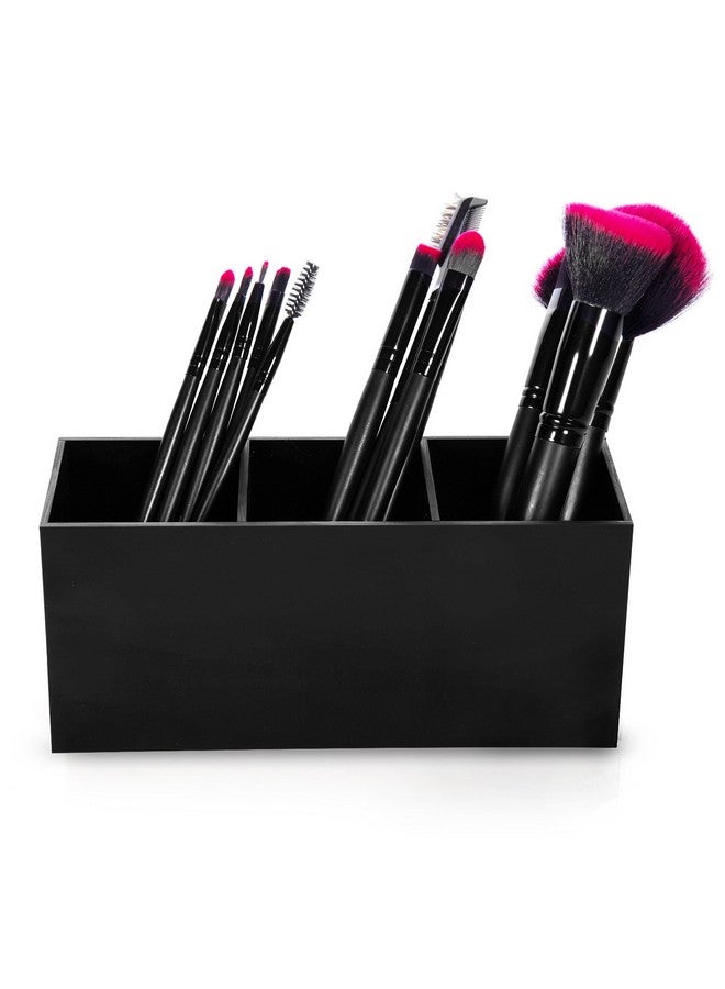 Makeup Brush Holder Organizer, 3 Slot Acrylic Cosmetics Brushes Storage Solution, Black