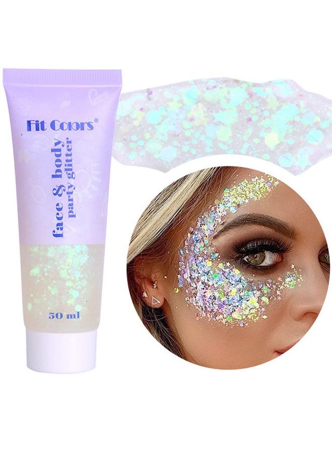 White Face Glitter Gel,Mardi Gras Singer Concerts Festival Rave Accessories,Mermaid Body Glitter,Carnival Halloween Hair Sequins Face Glitter Paint Makeup,Sparkling Chunky For Women,50Ml