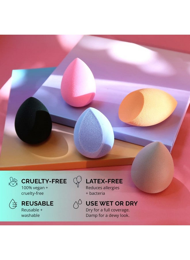 Beauty Makeup Sponge Blender Multiple Combo Set For Gift Makeup Blender Latex Free And High Definition Set Of 5 For Powder Cream And Liquid