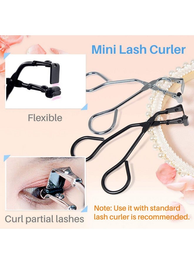 Eyelash Curler Mini Partial Eyelash Curler Eyebrow Tweezers 3 In 1 With Replacement Refill Pads And Travel Bag Rose Gold