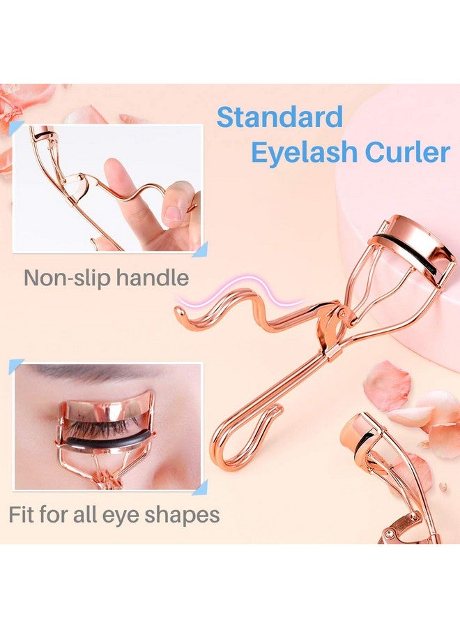 Eyelash Curler Mini Partial Eyelash Curler Eyebrow Tweezers 3 In 1 With Replacement Refill Pads And Travel Bag Rose Gold