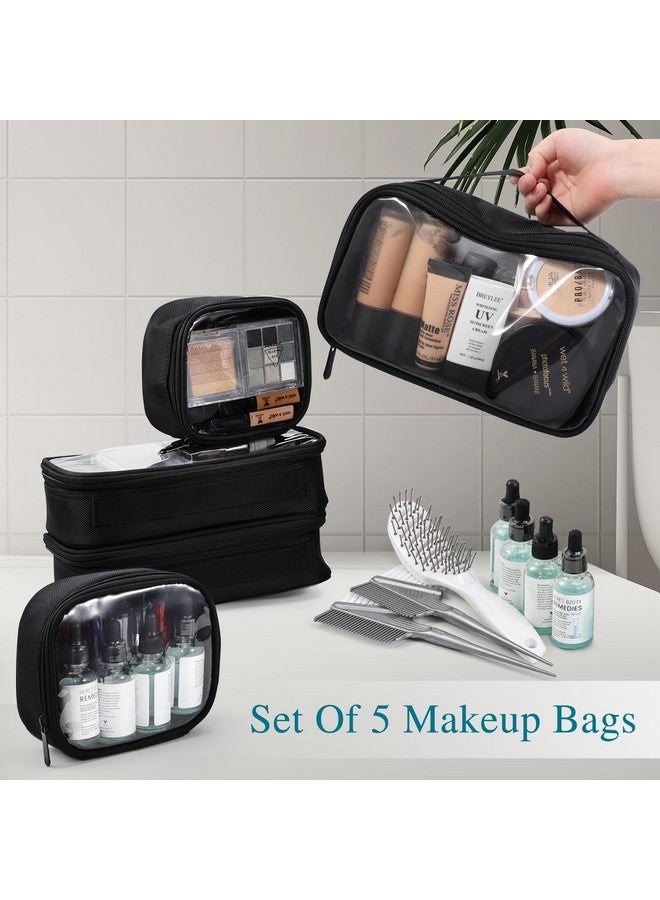 Rolling Makeup Train Case, Professional Makeup Case, Travel Cosmetic Organizer Make Up Storage Bag For Makeup Artist, Hairstylist, Barbers, With 5 Toiletry Bags, Black