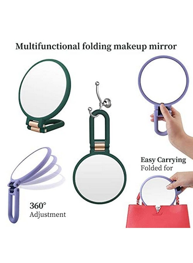 1X 15X Magnifying Hand Held Mirror,Double Side Folding Hand Mirror For Women With Adjustable Handle,Travel Table Desk Shaving Bathroom (Army Green)