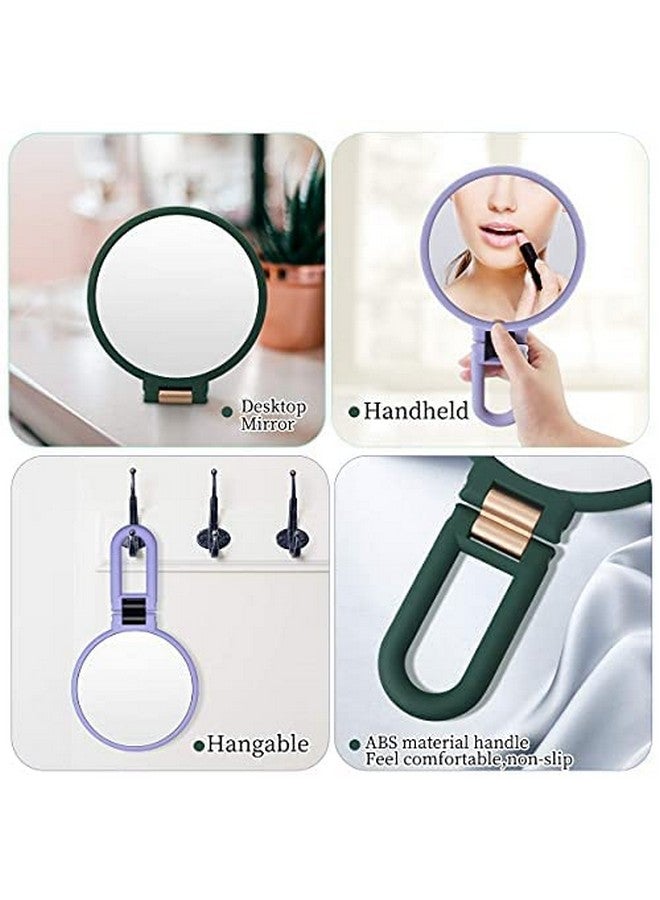 1X 15X Magnifying Hand Held Mirror,Double Side Folding Hand Mirror For Women With Adjustable Handle,Travel Table Desk Shaving Bathroom (Army Green)