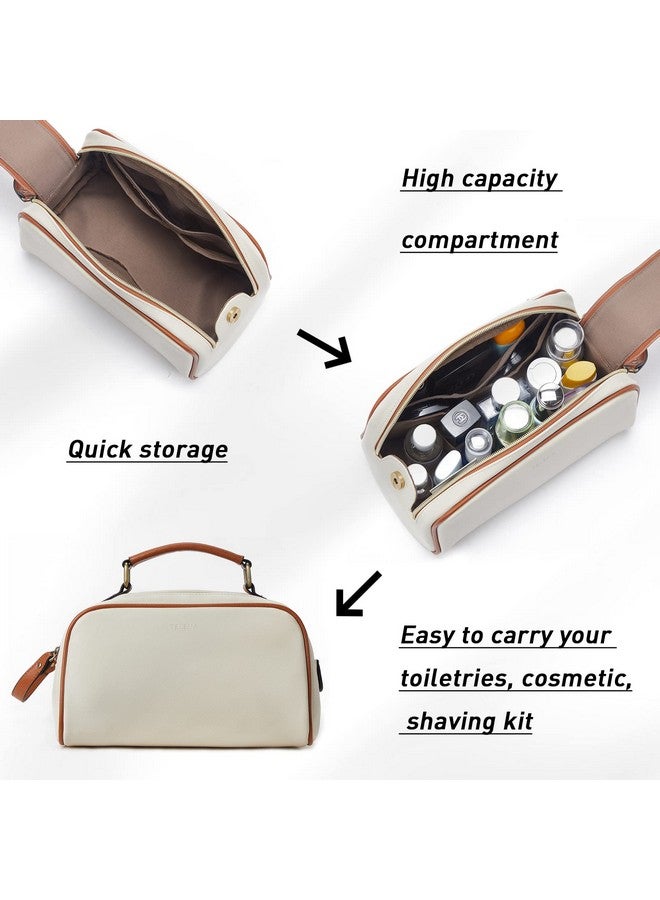 Travel Toiletry Bag Makeup Cosmetic Bags For Women Waterproof Pu Leather Toiletry Organizer Portable Large Capacity Beige With Brown