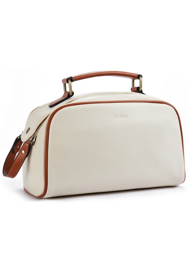 Travel Toiletry Bag Makeup Cosmetic Bags For Women Waterproof Pu Leather Toiletry Organizer Portable Large Capacity Beige With Brown