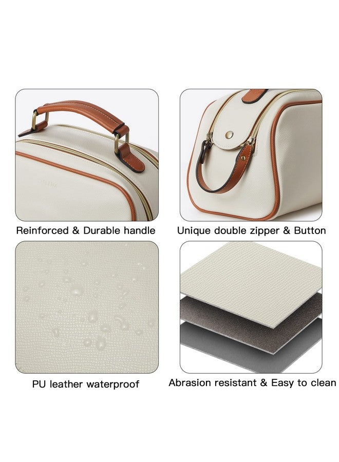 Travel Toiletry Bag Makeup Cosmetic Bags For Women Waterproof Pu Leather Toiletry Organizer Portable Large Capacity Beige With Brown
