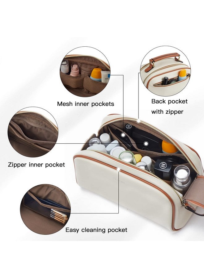 Travel Toiletry Bag Makeup Cosmetic Bags For Women Waterproof Pu Leather Toiletry Organizer Portable Large Capacity Beige With Brown