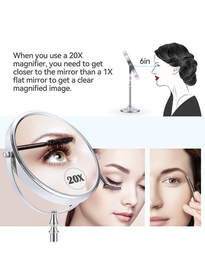 Magnifying Mirror 20X, Double Sided 1X & 20X Magnifying Mirror On Stand, Large Tabletop Magnified Vanity Mirror, Magnified Mirror With 360°Rotation For Bathroom Or Bedroom,8.6 Inches